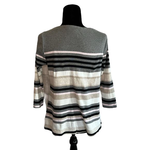 Croft & Barrow 3/4 Sleeve Gray and Pink Striped Shirt, Medium, Pre-owned - Picture 2 of 5